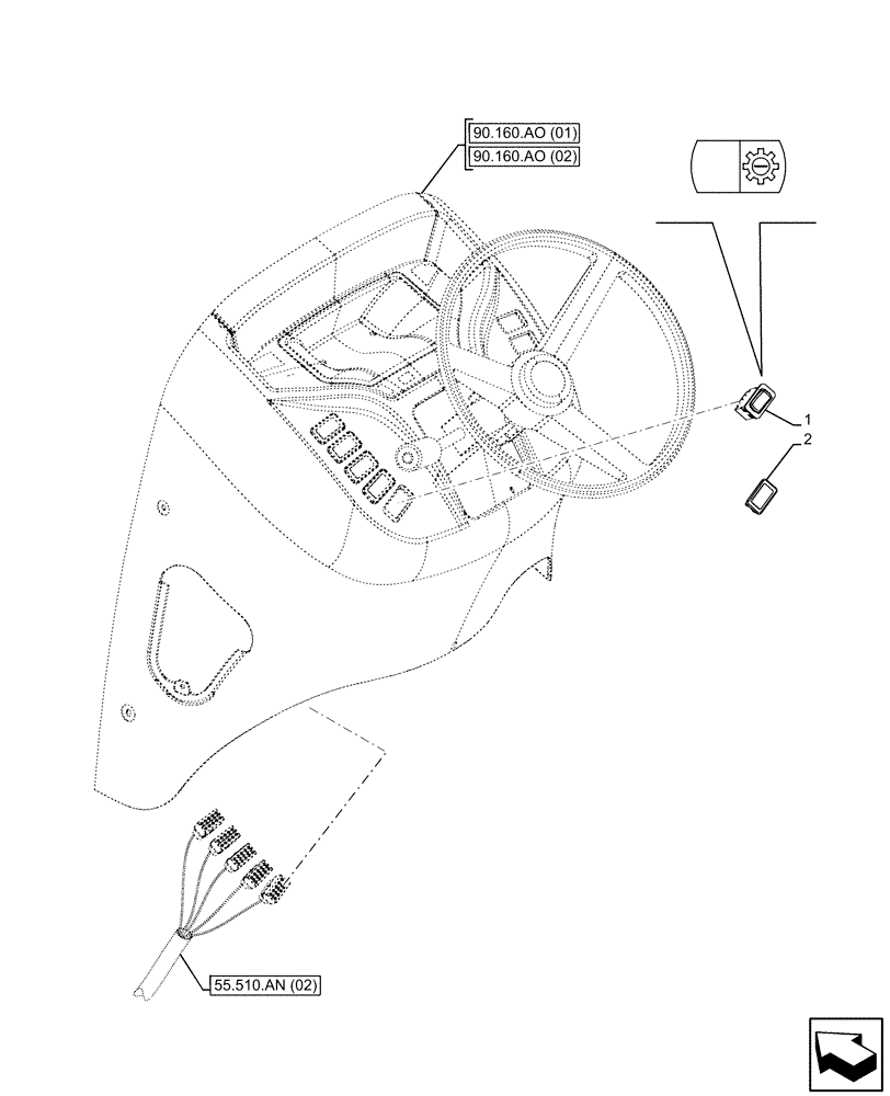 Схема запчастей Case 580SN WT - (55.513.AC) - VAR - 423062 - TRANSMISSION, POWERSHIFT, AUTO/MANUAL ATC SWITCH (55) - ELECTRICAL SYSTEMS