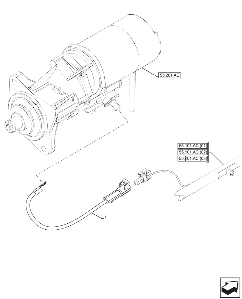 Схема запчастей Case 580SN WT - (55.201.AU) - STARTER MOTOR, WIRE HARNESS, JUMPER (55) - ELECTRICAL SYSTEMS