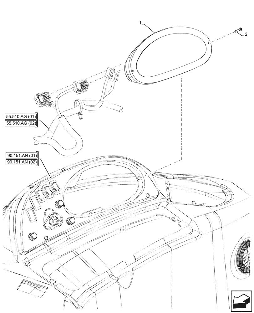 Схема запчастей Case 580SN WT - (55.512.BQ[01]) - SIDE PANEL, RH, INSTRUMENT CLUSTER (55) - ELECTRICAL SYSTEMS