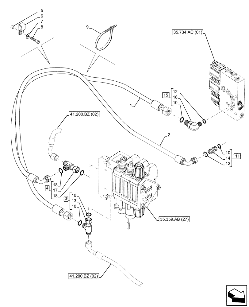 Схема запчастей Case 590SN - (35.525.AD[05]) - QUICK COUPLER, LINES (35) - HYDRAULIC SYSTEMS