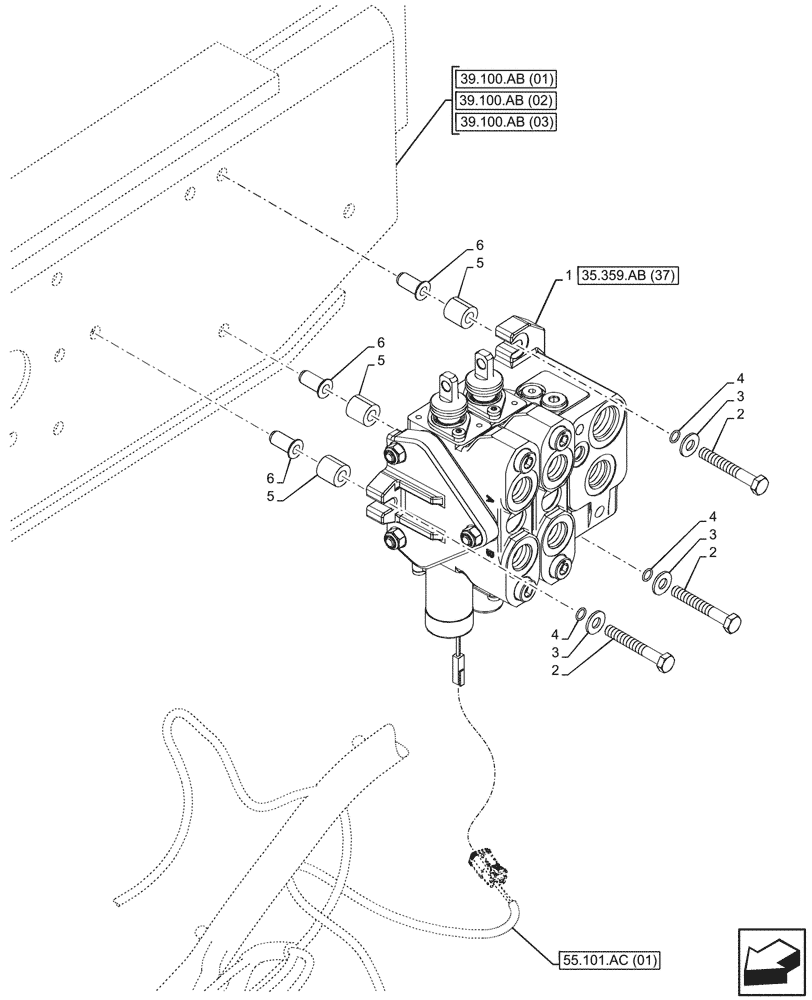 Схема запчастей Case 590SN - (35.359.AB[36]) - LOADER, CONTROL VALVE, PILOT CONTROLS, 2-SPOOL (35) - HYDRAULIC SYSTEMS