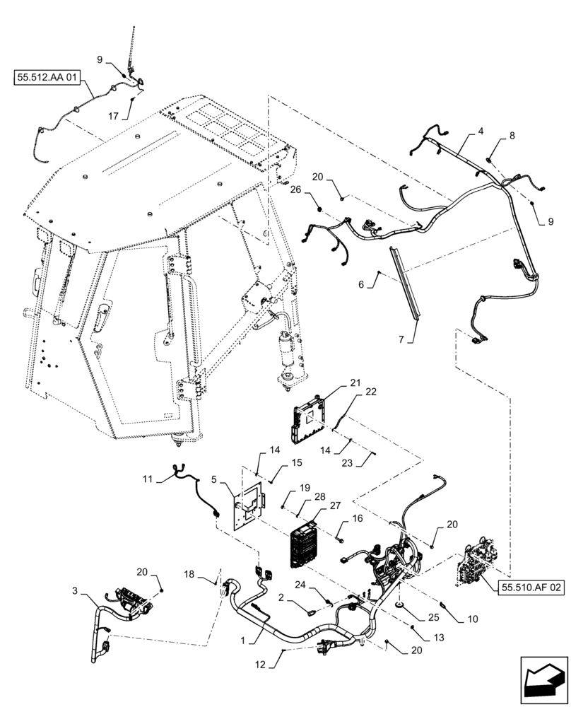 Схема запчастей Case 750M LT - (55.512.AF[01]) - ROPS, CAB MAIN WIRE HARNESS (55) - ELECTRICAL SYSTEMS