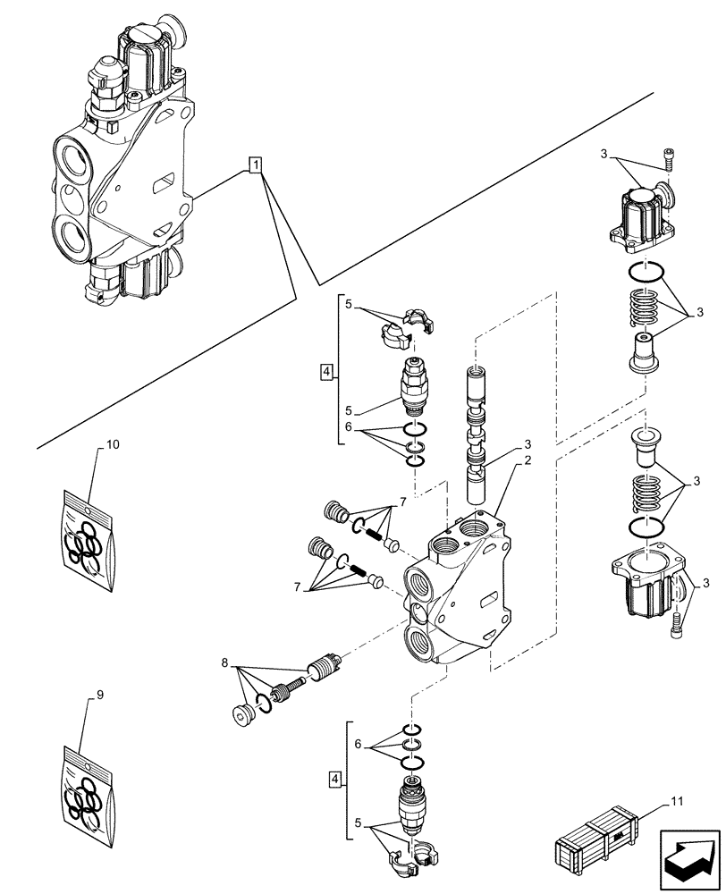 Схема запчастей Case 580SN - (35.359.AB[24]) - BACKHOE CONTROL VALVE, OUTLET SECTION, HYD VALVE SECTION (35) - HYDRAULIC SYSTEMS