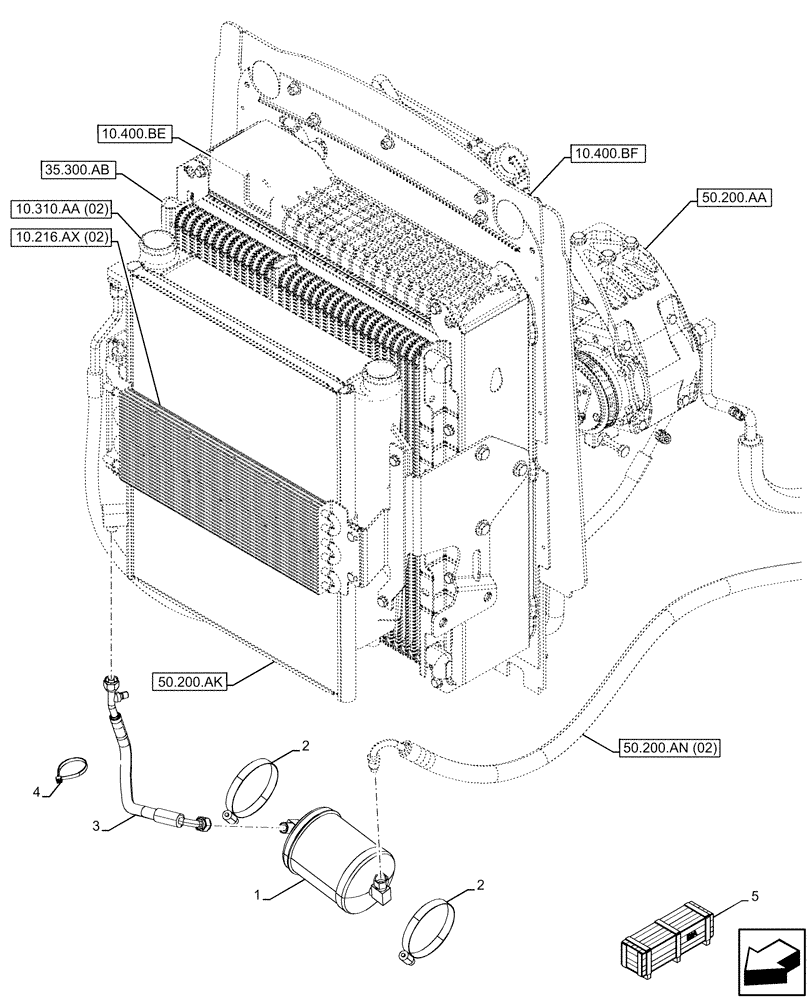 Схема запчастей Case 580SN - (50.200.AN[01]) - VAR - 747853, 747855 - AIR CONDITIONING, RECEIVER-DRYER (50) - CAB CLIMATE CONTROL