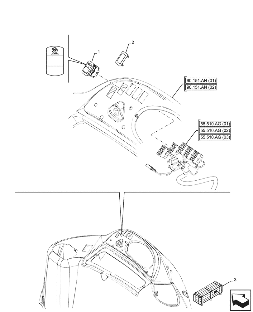 Схема запчастей Case 580SN WT - (55.526.AF[02]) - VAR - 747873 - RIDE CONTROL SWITCH (55) - ELECTRICAL SYSTEMS