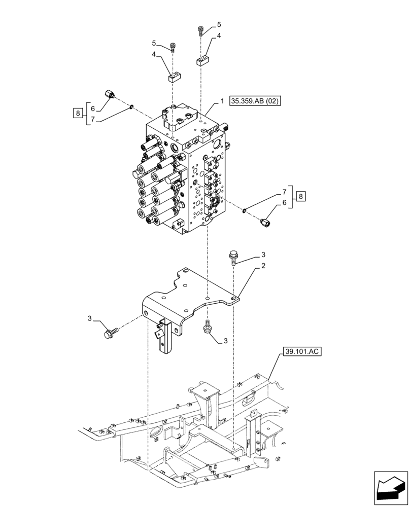 Схема запчастей Case CX210D LC LR - (35.359.AB[01]) - CONTROL VALVE, MOUNTING, BRACKET (35) - HYDRAULIC SYSTEMS
