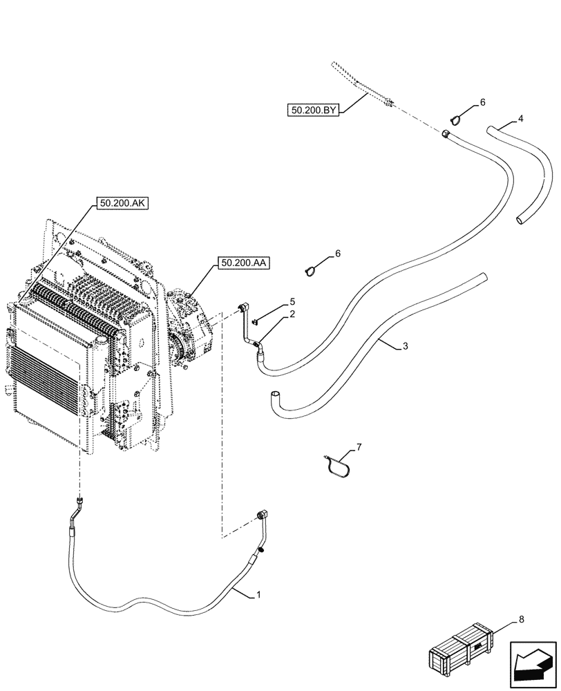 Схема запчастей Case 580SN - (50.200.AB) - VAR - 747853, 747855 - AIR CONDITIONING, COMPRESSOR, LINES (50) - CAB CLIMATE CONTROL