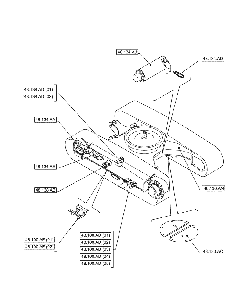 Схема запчастей Case CX350D LC - (00.000.48) - PICTORIAL INDEX - SUSPENSION AND TRACKS (00) - GENERAL & PICTORIAL INDEX