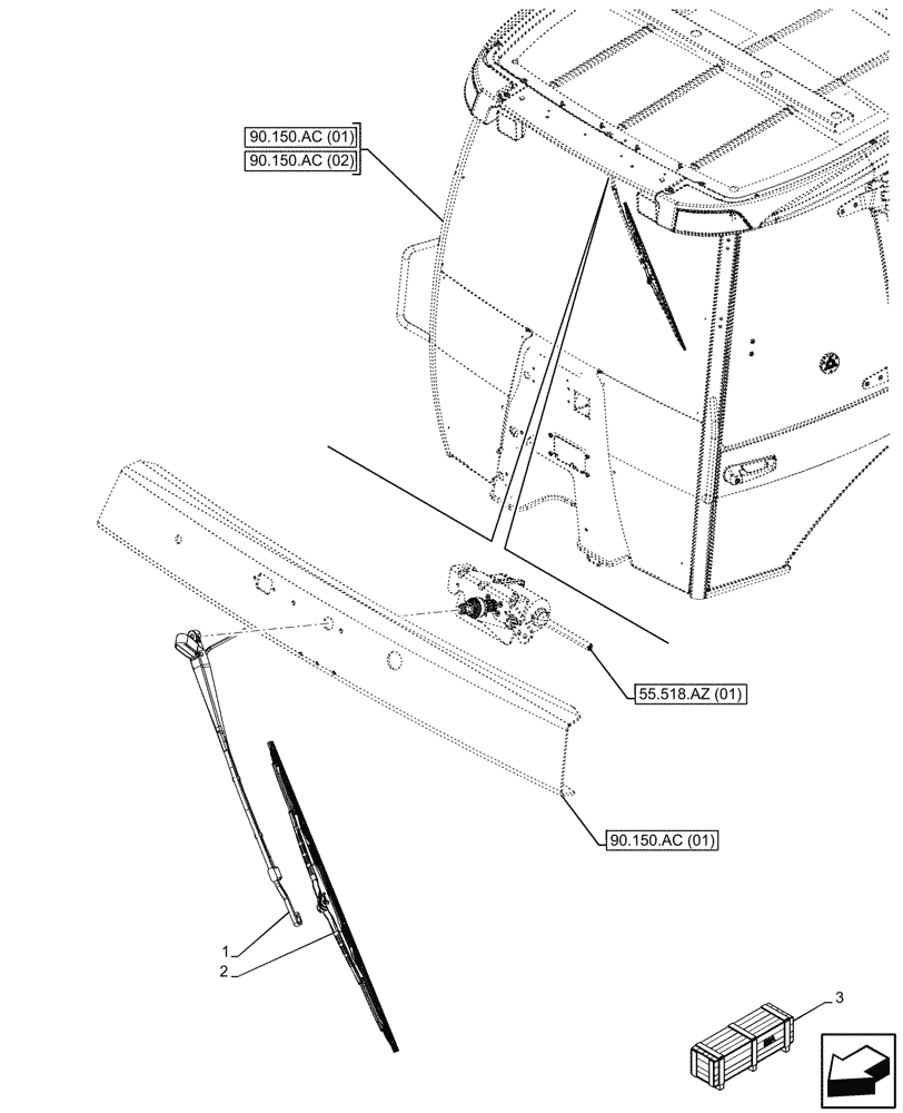 Схема запчастей Case 580SN - (55.518.AW[01]) - VAR - 423000, 747853, 747854, 747855 - WINDSHIELD WIPER, ARM (55) - ELECTRICAL SYSTEMS