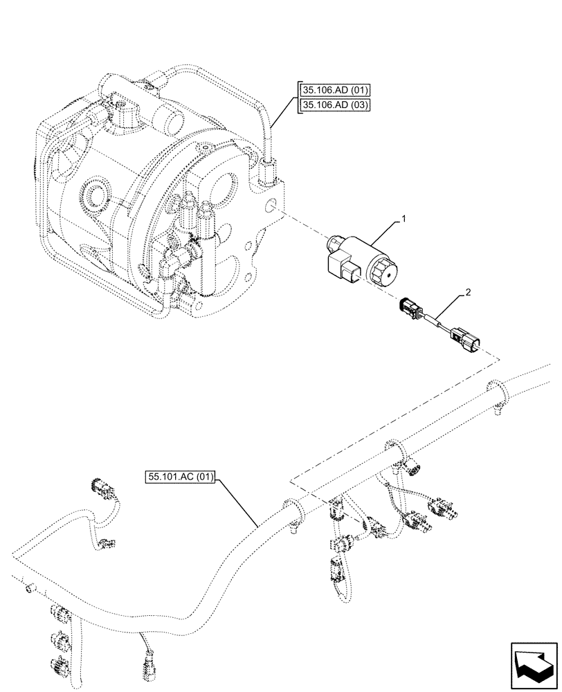 Схема запчастей Case 580SN - (55.036.AO[01]) - VAR - 423080 - CONTROL VALVE, SOLENOID (55) - ELECTRICAL SYSTEMS