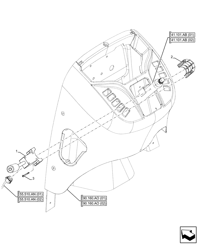 Схема запчастей Case 580SN - (55.513.AV[02]) - VAR - 423062 - TRANSMISSION, POWERSHIFT, GEARSHIFT, LEVER (55) - ELECTRICAL SYSTEMS