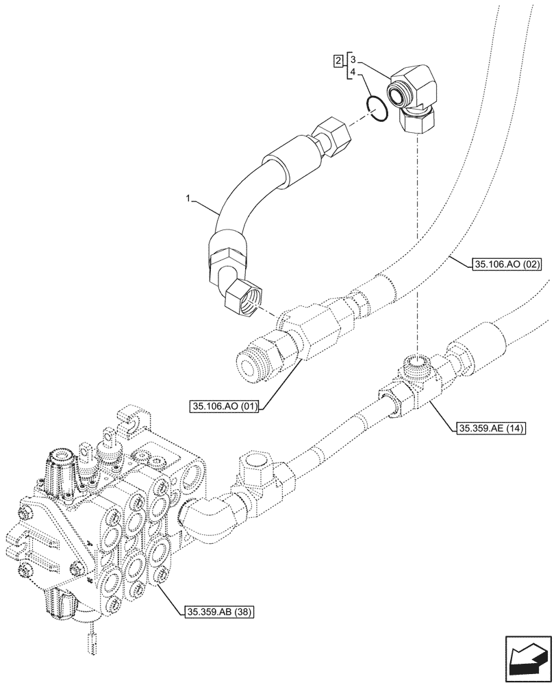 Схема запчастей Case 590SN - (35.106.AO[06]) - VAR - 747864 - PUMP, OIL LINE, FITTING (35) - HYDRAULIC SYSTEMS