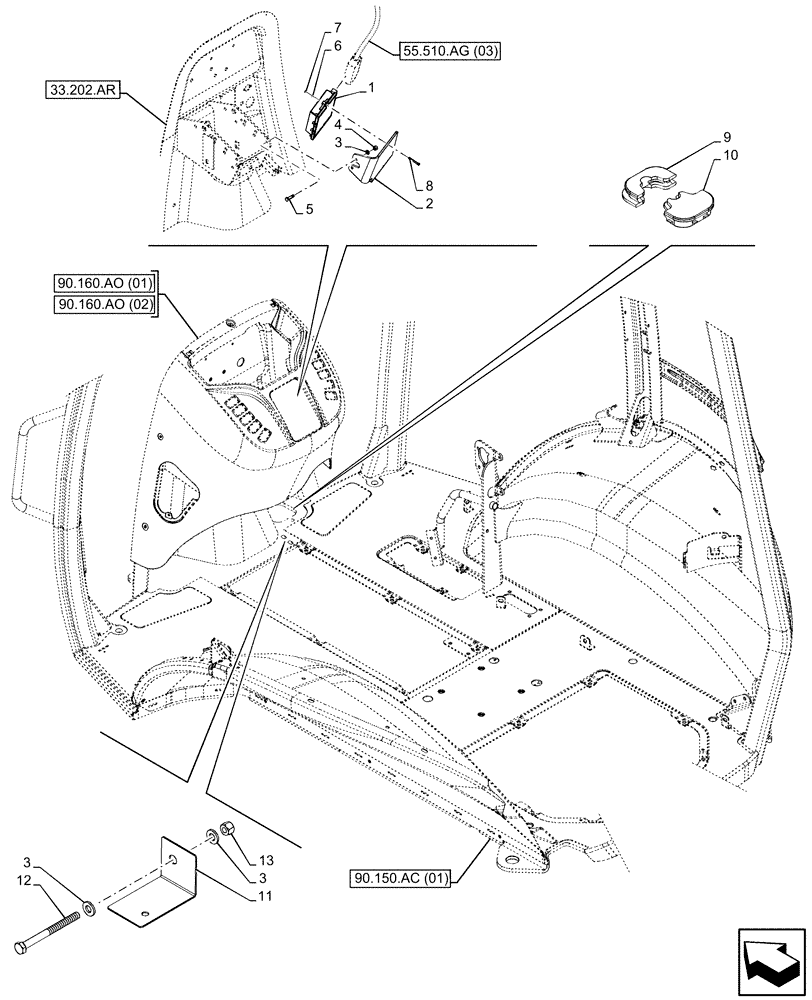 Схема запчастей Case 580SN - (55.024.AE[01]) - VAR - 423060, 423061 - TRANSMISSION, SEMI-POWERSHIFT, ELECTRONIC, CONTROL, MODULE (55) - ELECTRICAL SYSTEMS