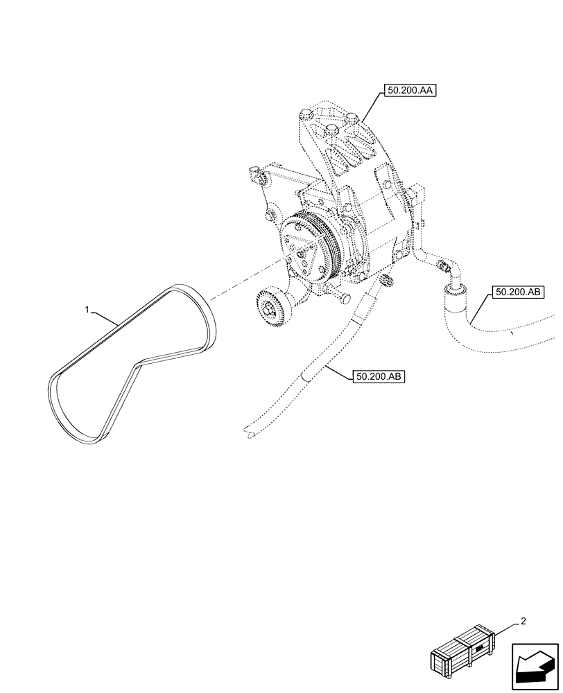 Схема запчастей Case 580SN - (50.200.AT) - VAR - 747853, 747855 - AIR CONDITIONING, COMPRESSOR, BELT (50) - CAB CLIMATE CONTROL