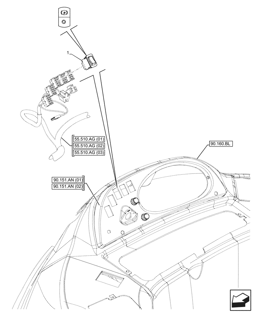 Схема запчастей Case 580SN WT - (55.519.AF) - BRAKE, CONTROL, SWITCH (55) - ELECTRICAL SYSTEMS