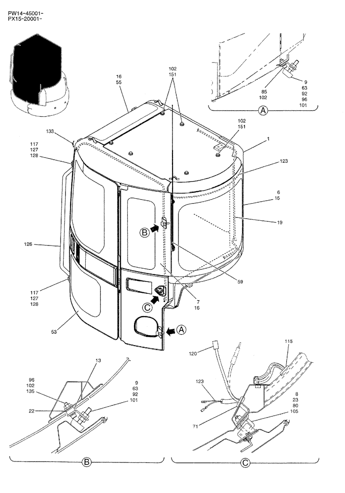 Схема запчастей Case CX36B - (05-014) - CAB ASSY (COOLER), P/N PW02C00069F1 OPTIONAL PARTS