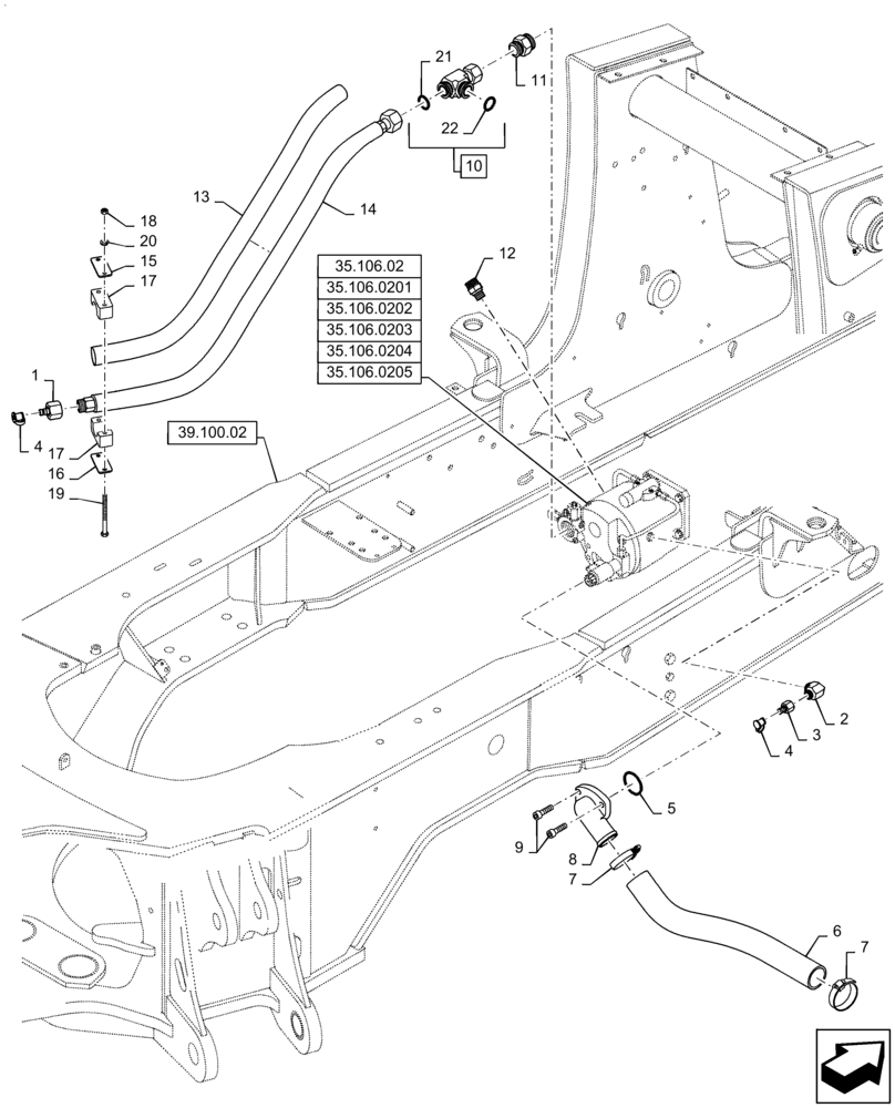 Схема запчастей Case 580SN - (35.106.0101[02]) - HYDRAULIC PUMP, HYDR LINES (35) - HYDRAULIC SYSTEMS