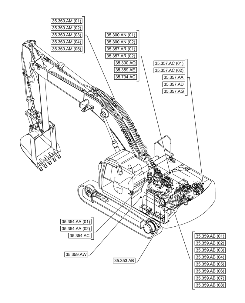 Схема запчастей Case CX350D LC - (00.000.35[06]) - PICTORIAL INDEX - HYDRAULIC SYSTEMS (00) - GENERAL & PICTORIAL INDEX