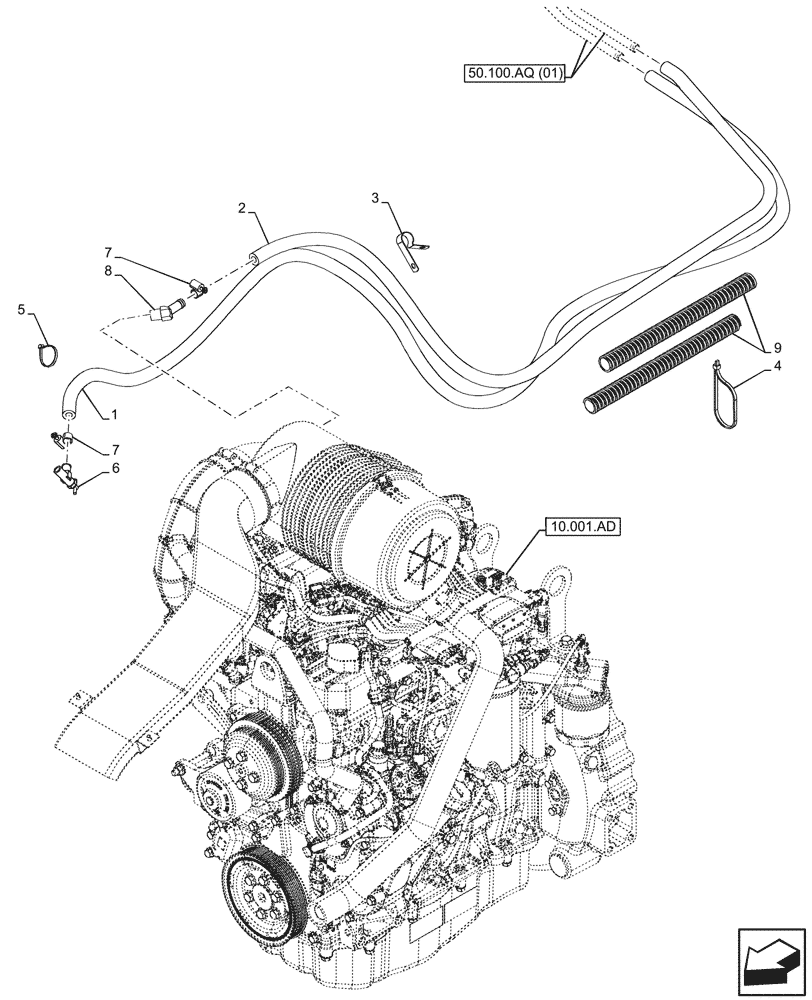 Схема запчастей Case 590SN - (50.100.AQ[02]) - VAR - 747854 - CAB, HEATER HOSE (50) - CAB CLIMATE CONTROL