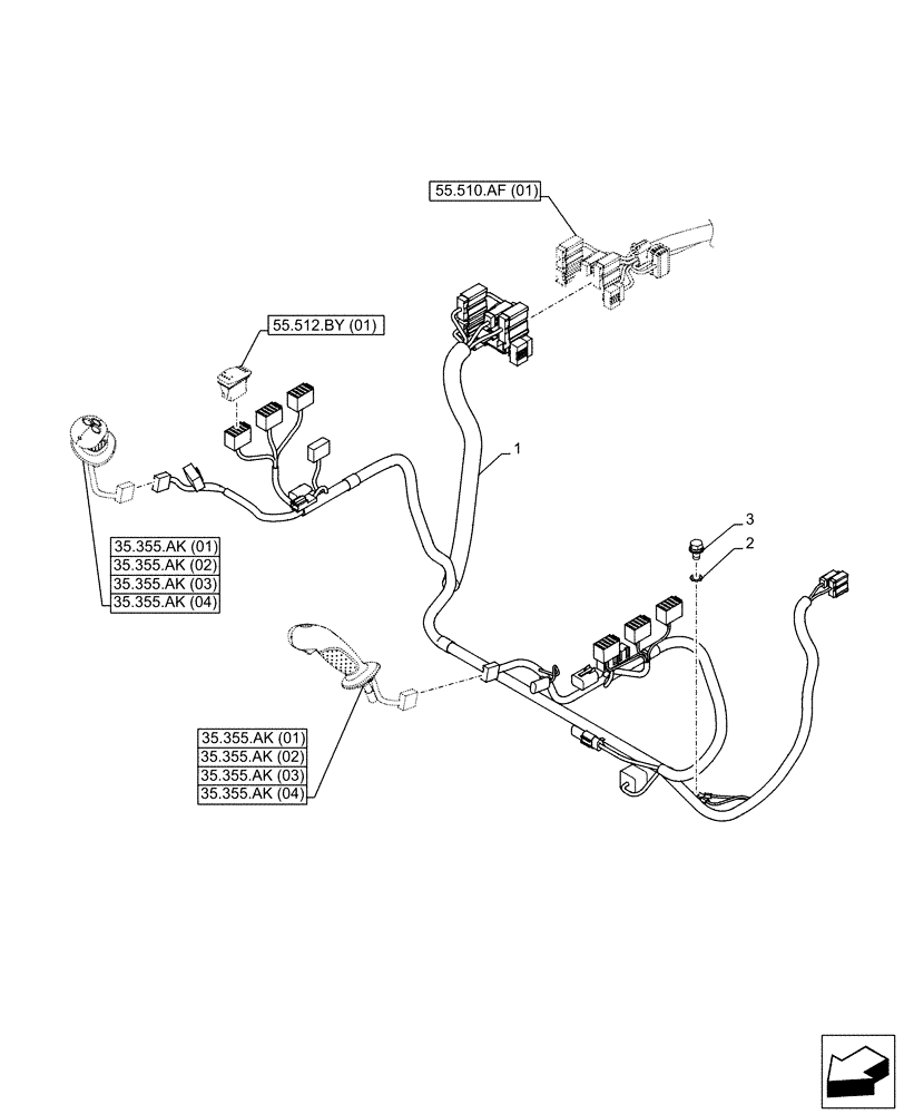 Схема запчастей Case CX160D LC - (55.510.AF[02]) - CAB MAIN WIRE HARNESS (55) - ELECTRICAL SYSTEMS