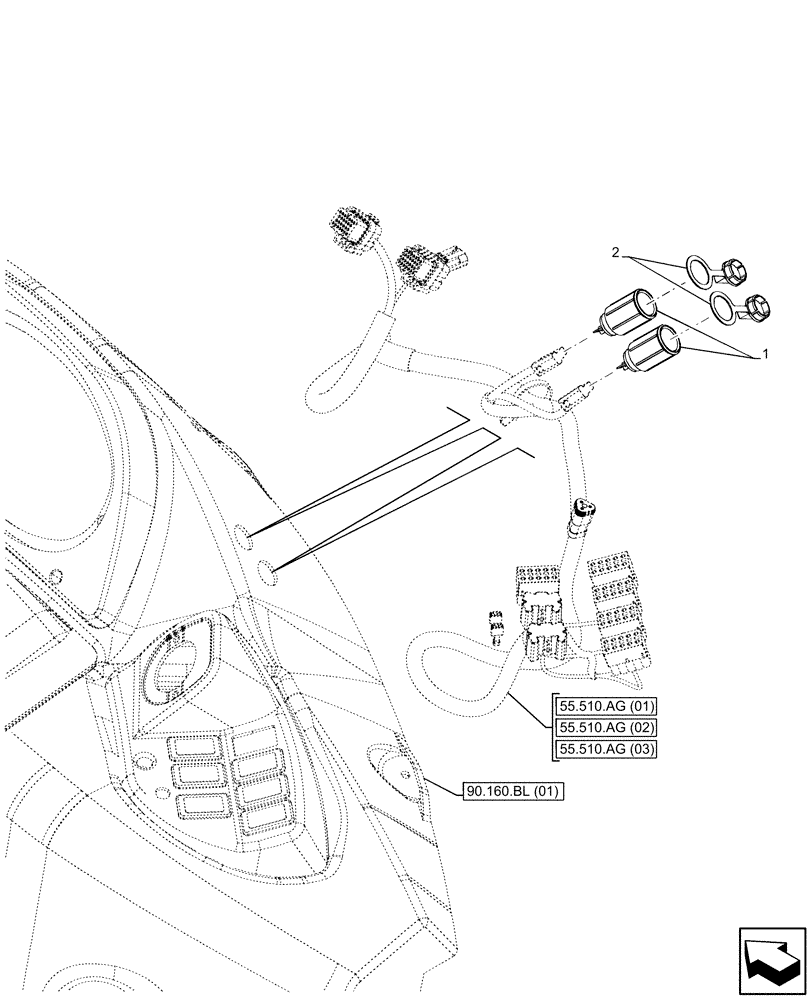 Схема запчастей Case 590SN - (55.510.BM) - AUXILIARY POWER OUTLET, 12V (55) - ELECTRICAL SYSTEMS