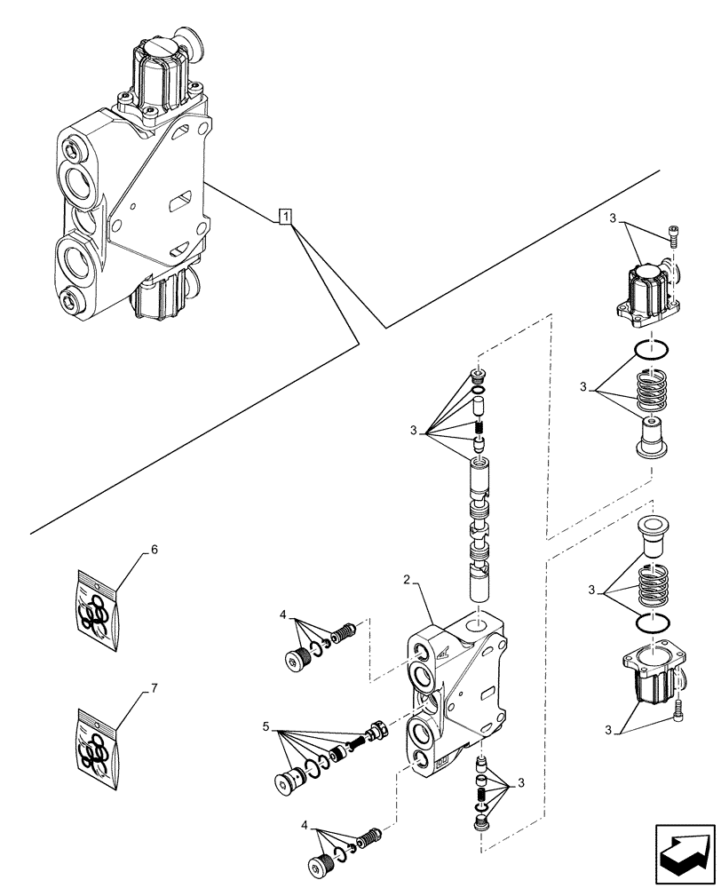 Схема запчастей Case 580SN - (35.359.AB[25]) - BACKHOE CONTROL VALVE, DIPPER EXT SECTION (35) - HYDRAULIC SYSTEMS