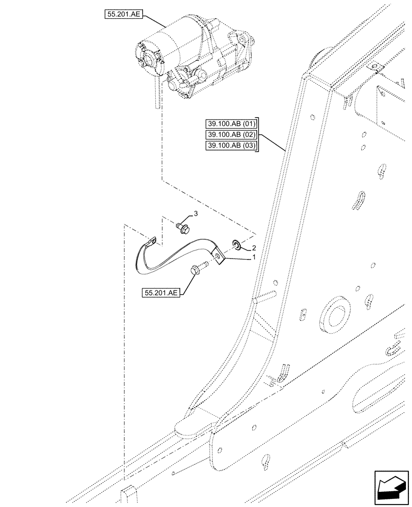 Схема запчастей Case 580SN WT - (55.100.BE) - STARTER MOTOR, GROUND CABLE (55) - ELECTRICAL SYSTEMS