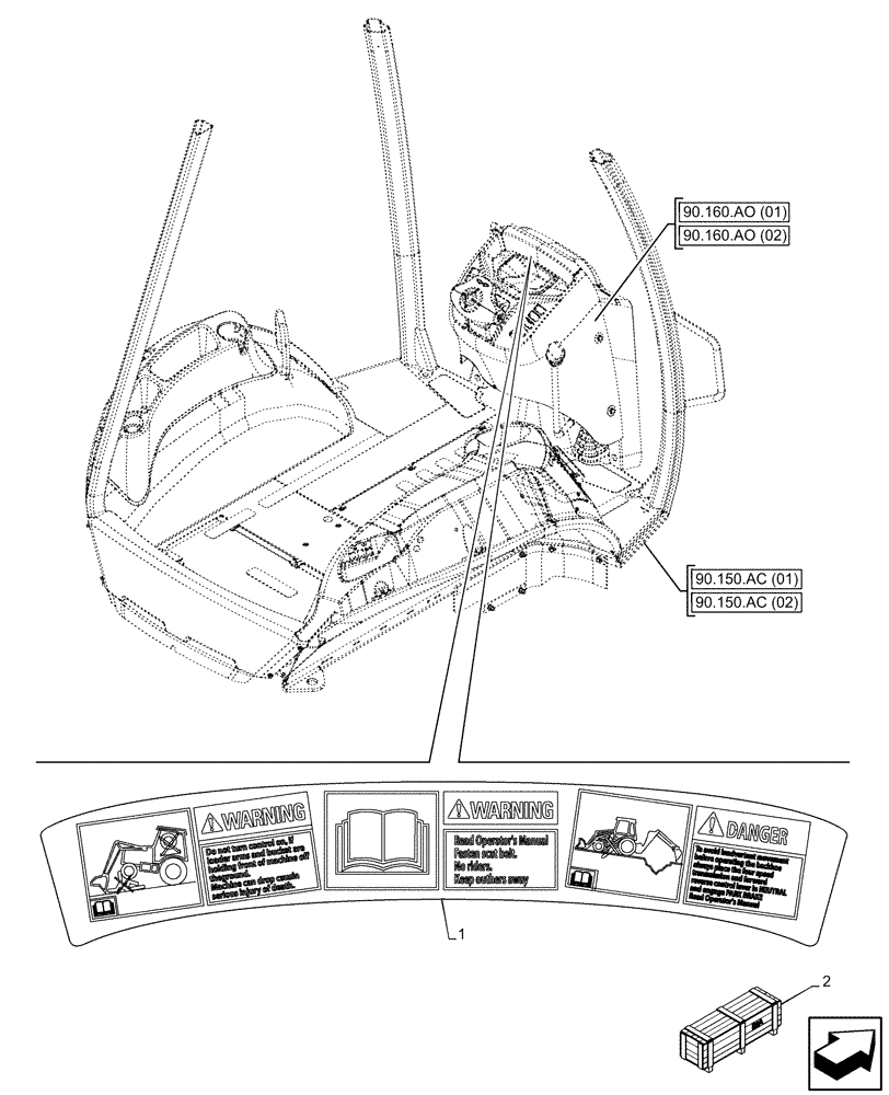 Схема запчастей Case 590SN - (90.108.AC[07]) - VAR - 747873 - WARNING DECAL, RIDE CONTROL (90) - PLATFORM, CAB, BODYWORK AND DECALS