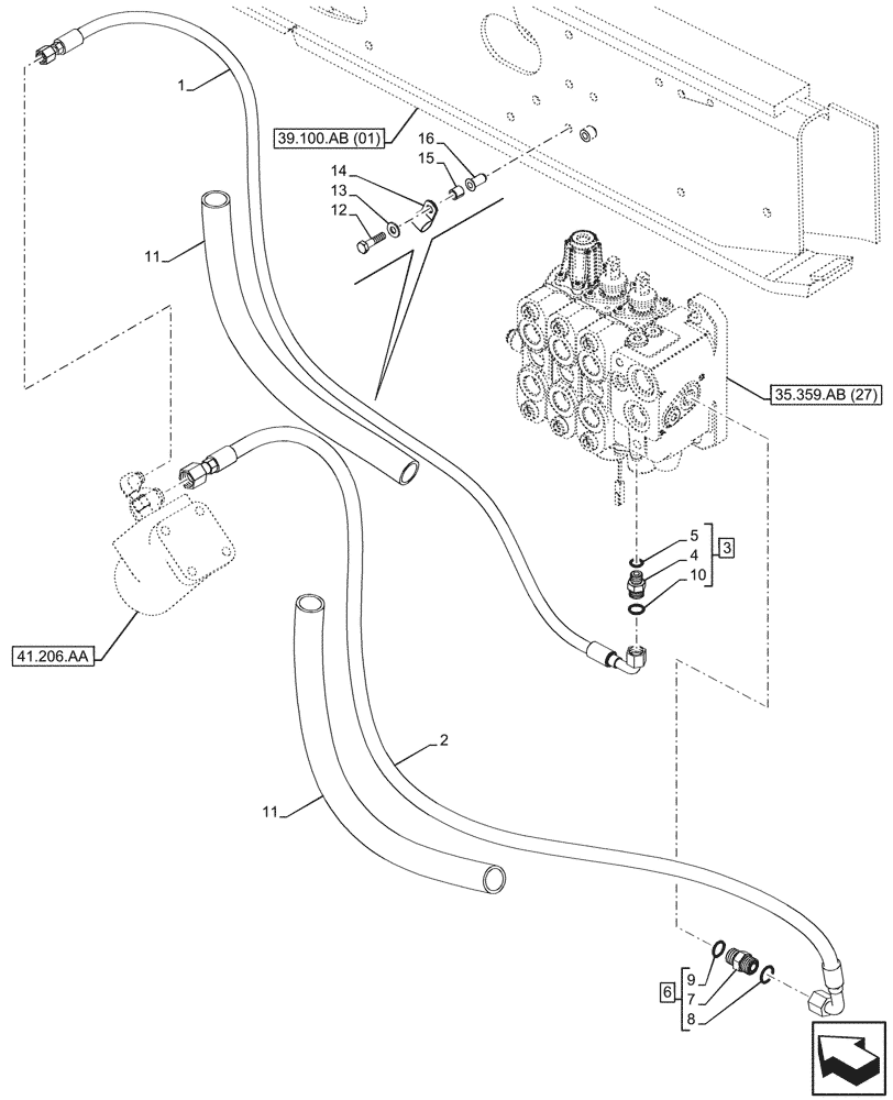 Схема запчастей Case 590SN - (41.200.BZ[02]) - VAR - 747864 - CONTROL VALVE, STEERING VALVE, PILOT LINE (41) - STEERING