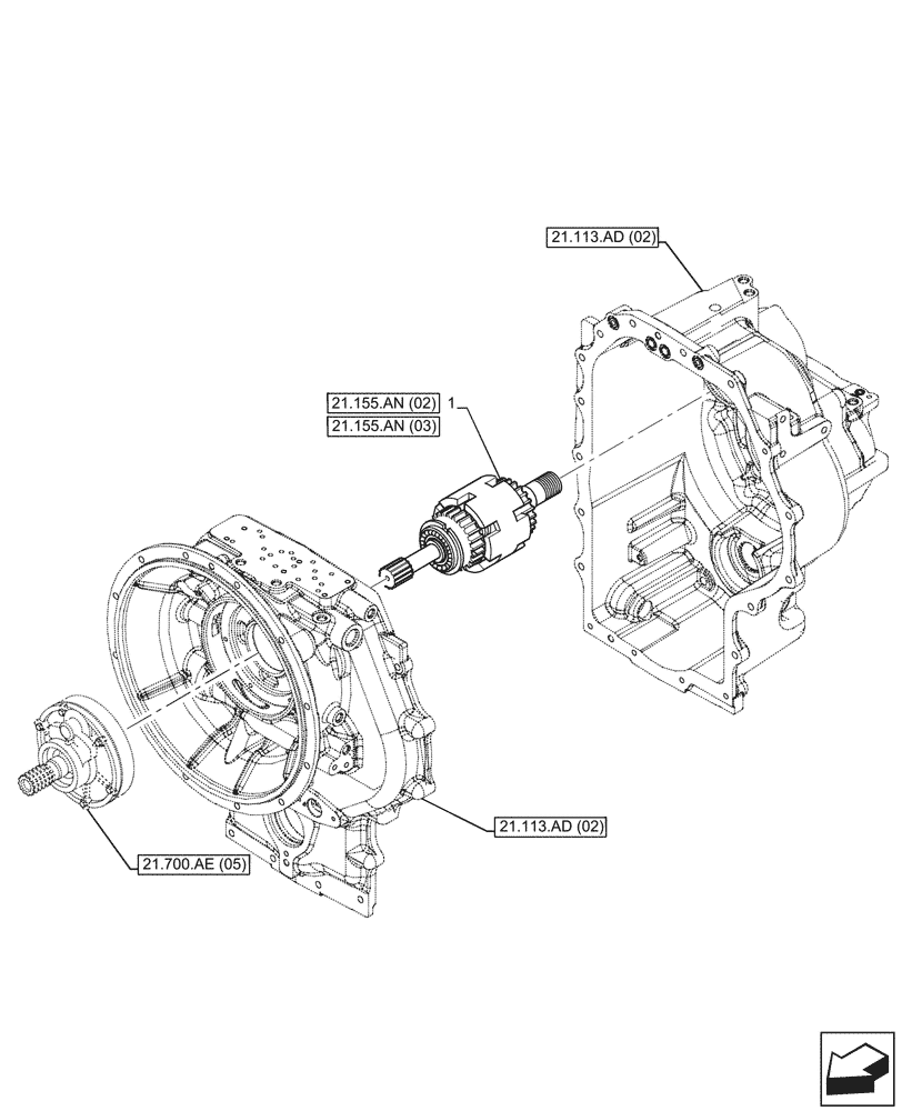 Схема запчастей Case 580SN - (21.155.AN[01]) - VAR - 423062 - TRANSMISSION, POWERSHIFT, INPUT SHAFT (21) - TRANSMISSION