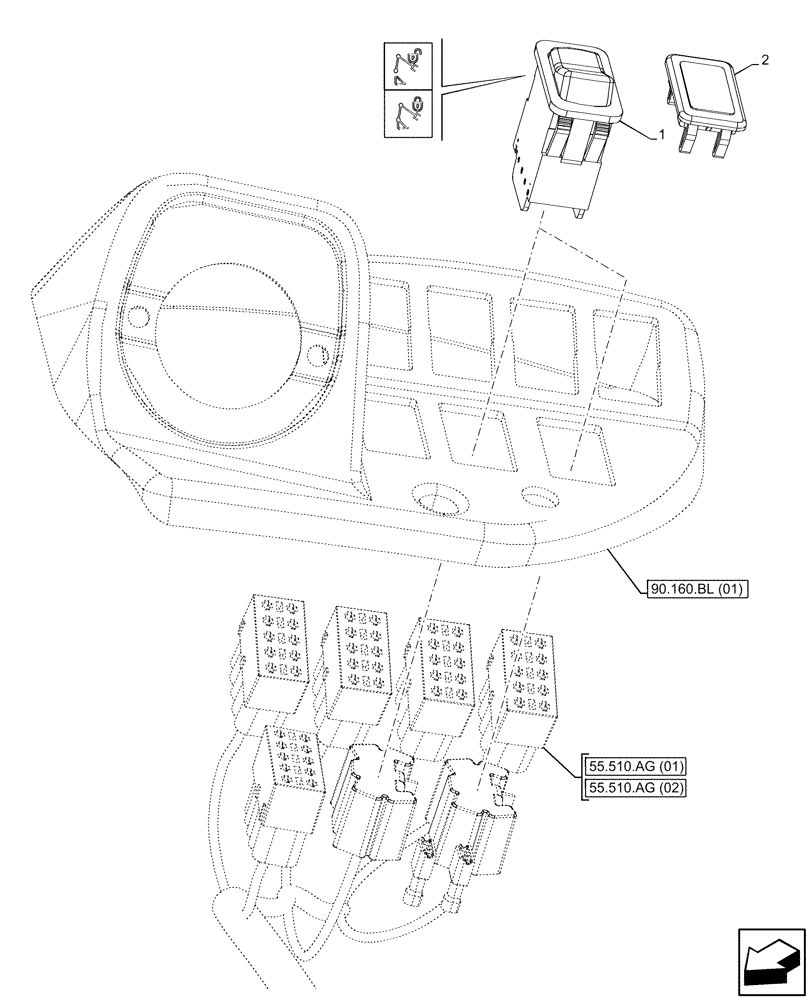 Схема запчастей Case 580SN - (55.524.AS[02]) - VAR - 442017 - QUICK COUPLER, SWITCH (55) - ELECTRICAL SYSTEMS