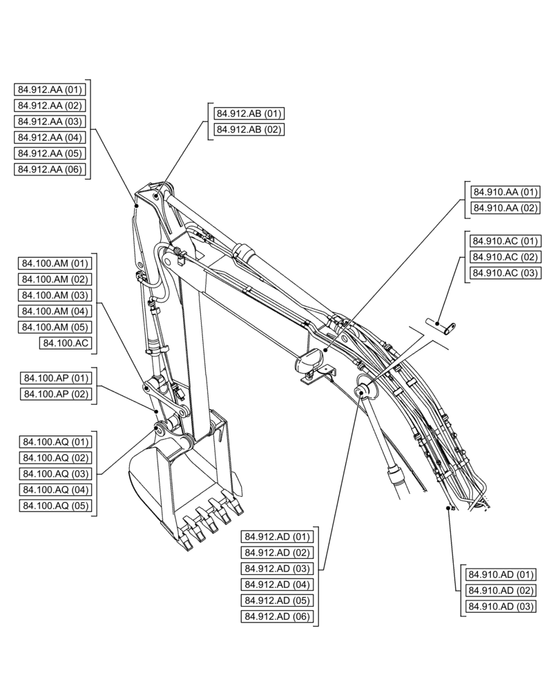 Схема запчастей Case CX350D LC - (84.000.00) - SECTION INDEX - BOOMS, DIPPERS & BUCKET (84) - BOOMS, DIPPERS & BUCKETS