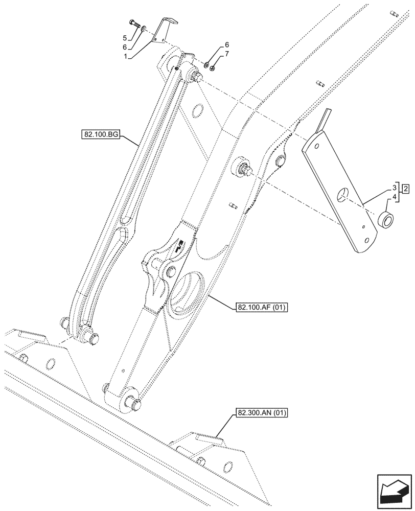 Схема запчастей Case 580SN WT - (82.100.AF[04]) - VAR - 423049, 747539 - LOADER ARM, LINK, GAUGE (82) - FRONT LOADER & BUCKET