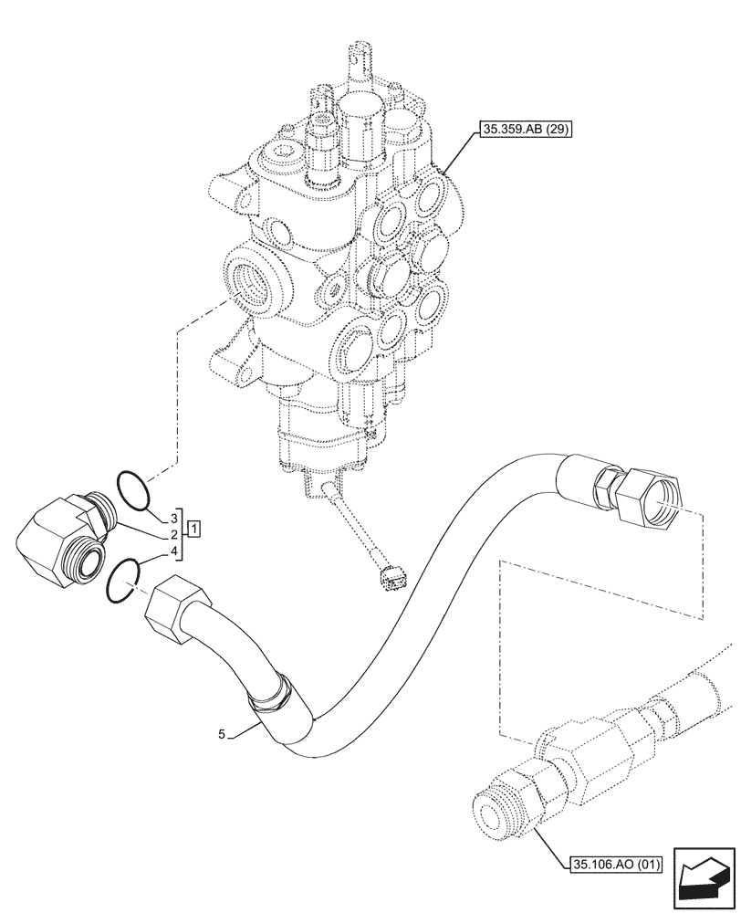 Схема запчастей Case 580SN - (35.106.AO[03]) - PUMP, OIL LINE, FITTING (35) - HYDRAULIC SYSTEMS