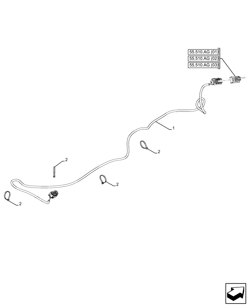 Схема запчастей Case 580SN - (55.511.AI) - VAR - 423001 - REAR LIGHT, WIRE HARNESS (55) - ELECTRICAL SYSTEMS