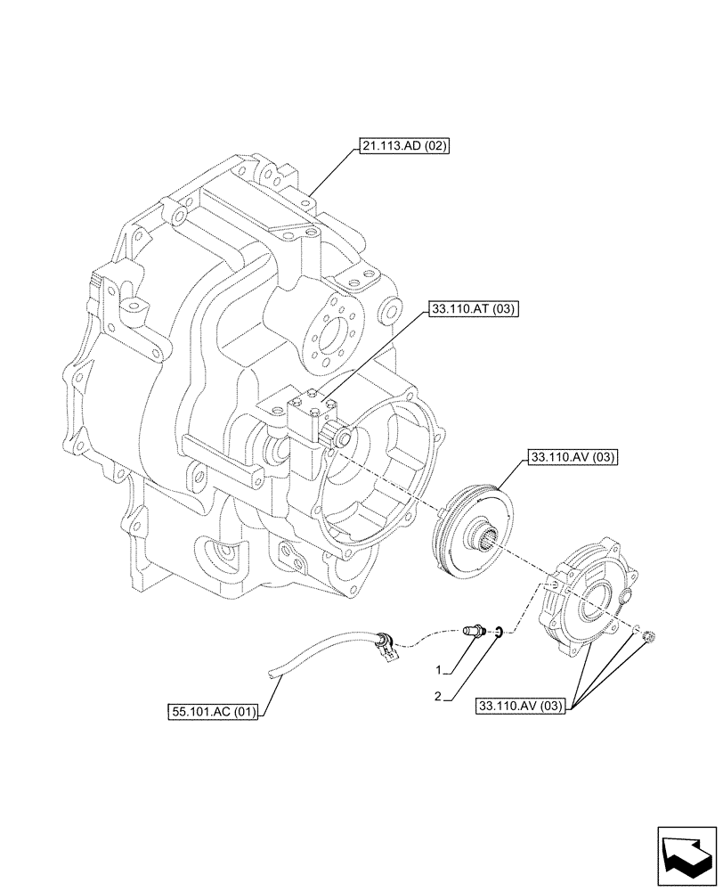 Схема запчастей Case 590SN - (55.031.AE[03]) - VAR - 423062 - TRANSMISSION, POWERSHIFT, PARKING BRAKE, PRESSURE SENSOR (55) - ELECTRICAL SYSTEMS