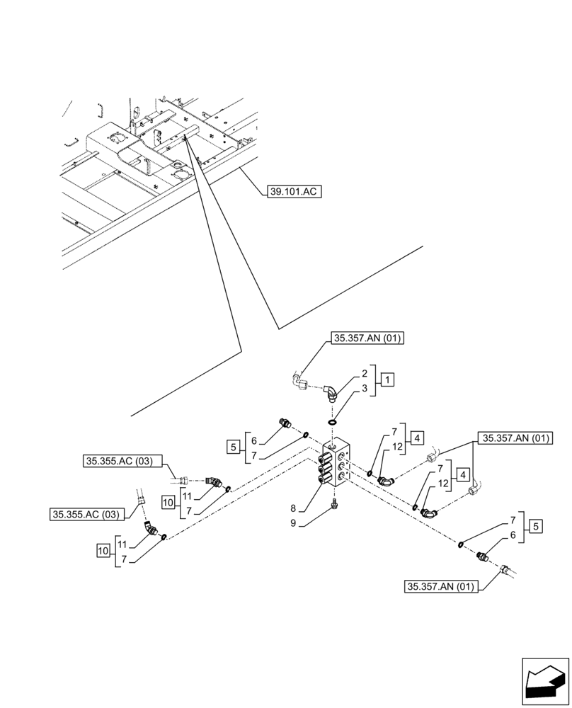 Схема запчастей Case CX210D LC LR - (35.357.AN[02]) - RESTRICTOR VALVE, LINES (35) - HYDRAULIC SYSTEMS
