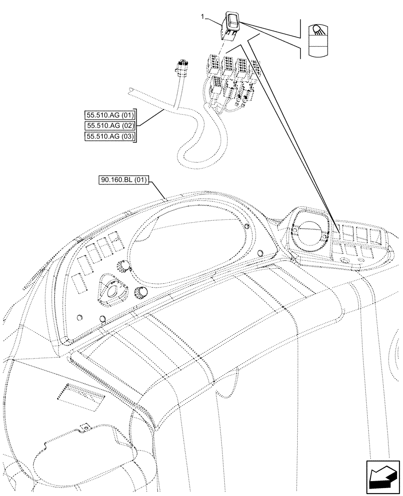 Схема запчастей Case 580SN - (55.405.CI[01]) - WORK LIGHT, REAR, SWITCH (55) - ELECTRICAL SYSTEMS