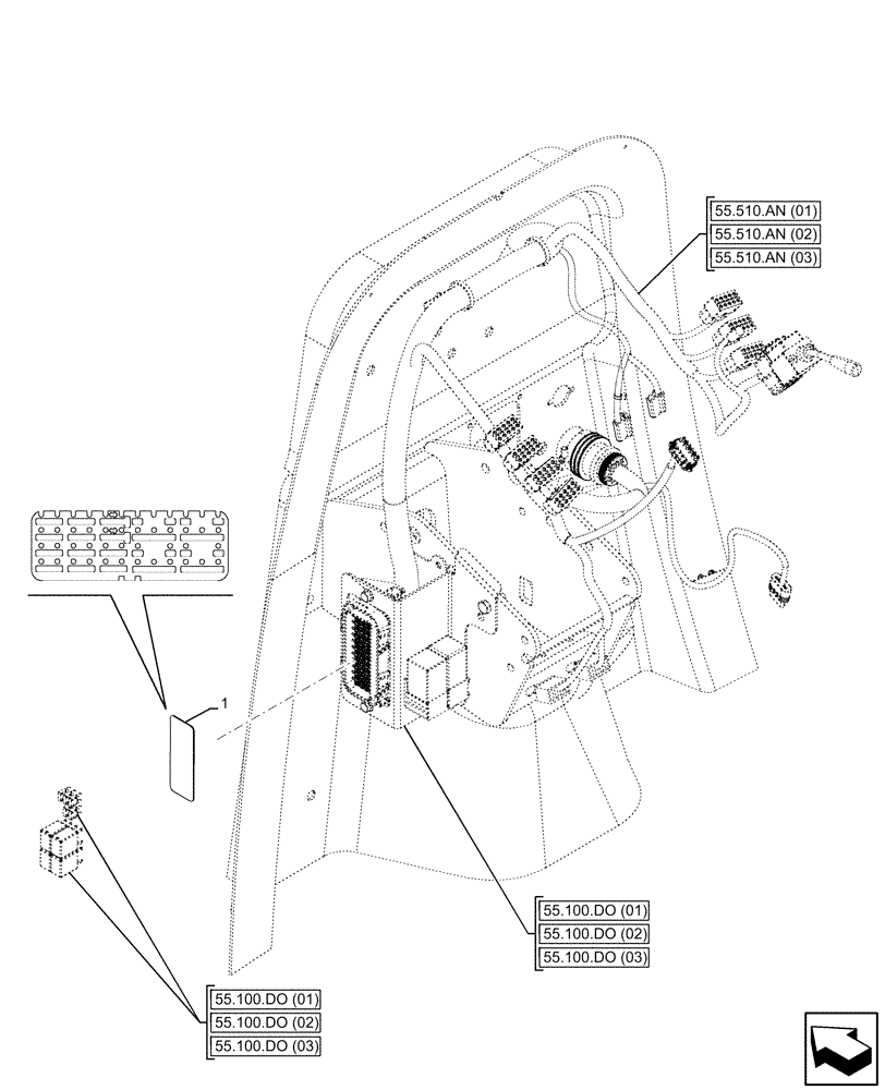 Схема запчастей Case 590SN - (90.108.AA[01]) - VAR - 423058, 423059, 423060, 423061, 423062 - DECAL, RELAY, FUSE BOX (90) - PLATFORM, CAB, BODYWORK AND DECALS