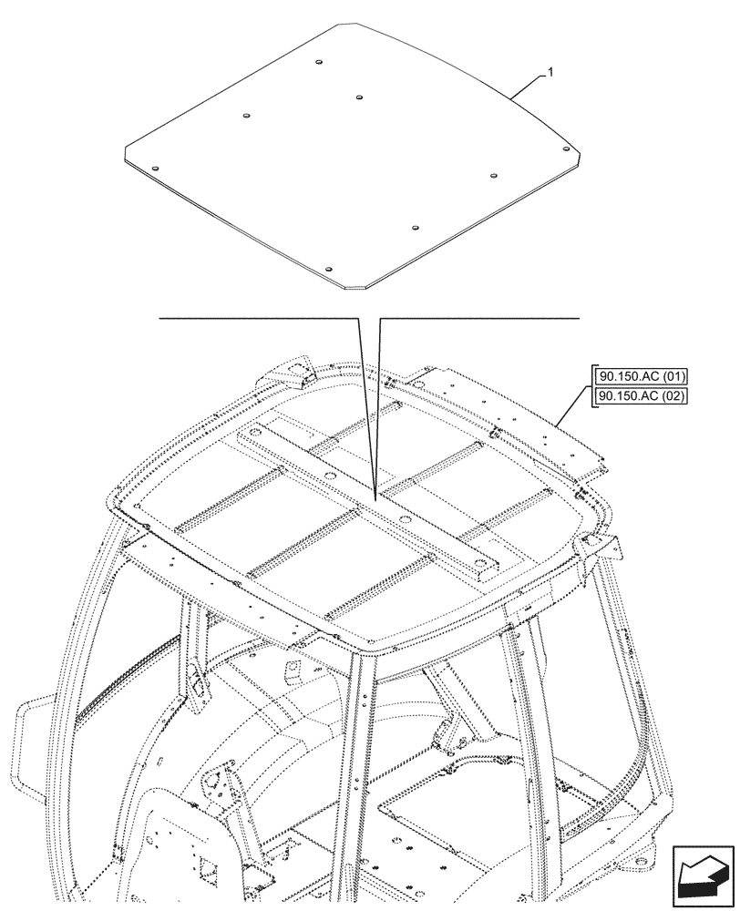 Схема запчастей Case 590SN - (90.160.CK) - VAR - 747853, 747854, 747855 - CAB HEADLINER (90) - PLATFORM, CAB, BODYWORK AND DECALS