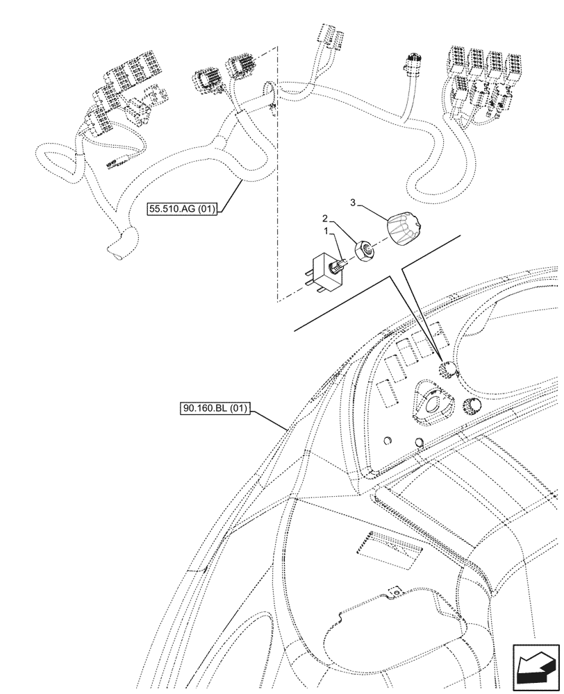 Схема запчастей Case 590SN - (55.051.AJ) - VAR - 747853, 747854, 747855 - BLOWER, POTENTIOMETER (55) - ELECTRICAL SYSTEMS