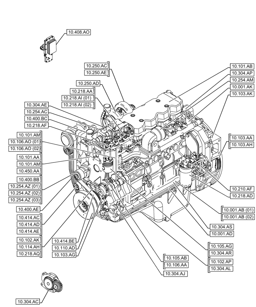 Схема запчастей Case F4HFE6136 B003 - (10.000.00) - SECTION INDEX - ENGINE (10) - ENGINE