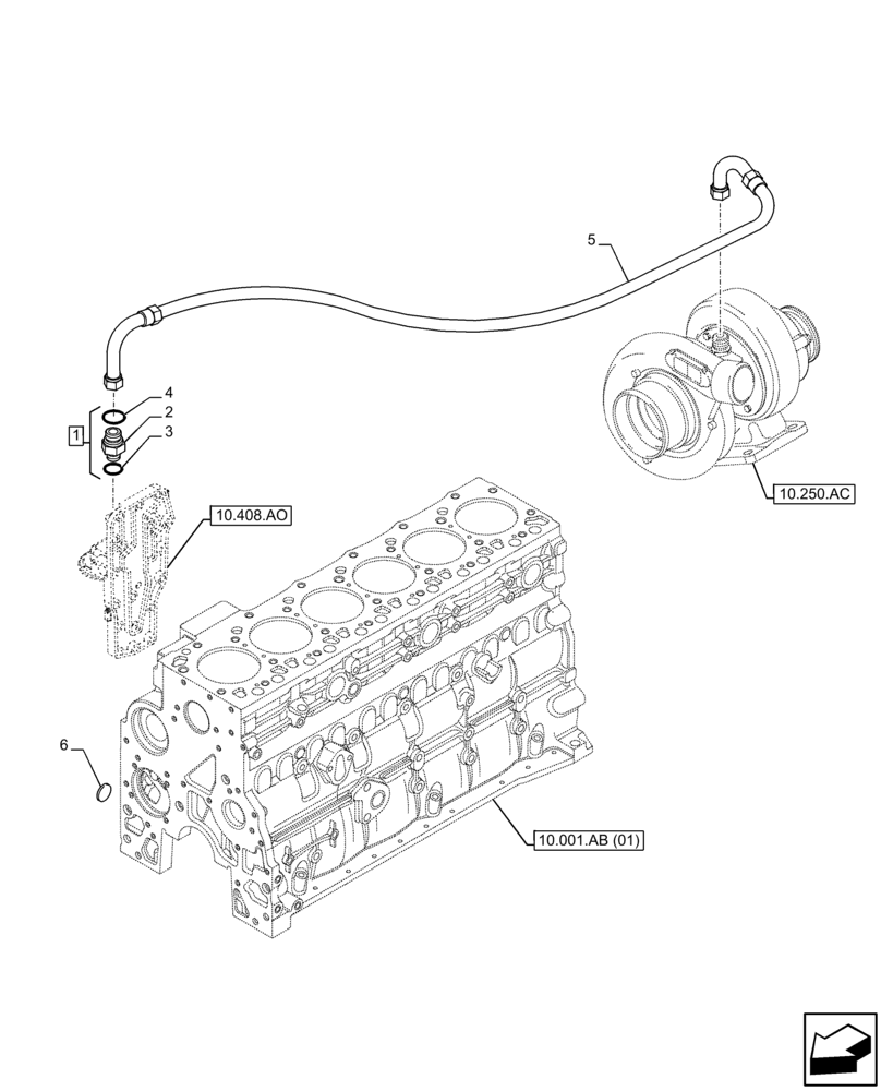 Схема запчастей Case F4HFE6136 B003 - (10.250.AD) - TURBOCHARGER OIL SUPPLY LINE (10) - ENGINE