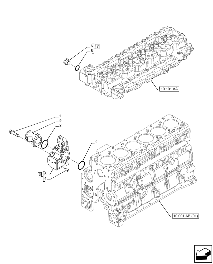 Схема запчастей Case F4HFE6136 B003 - (10.400.AE) - COOLANT HEATING LINES (10) - ENGINE