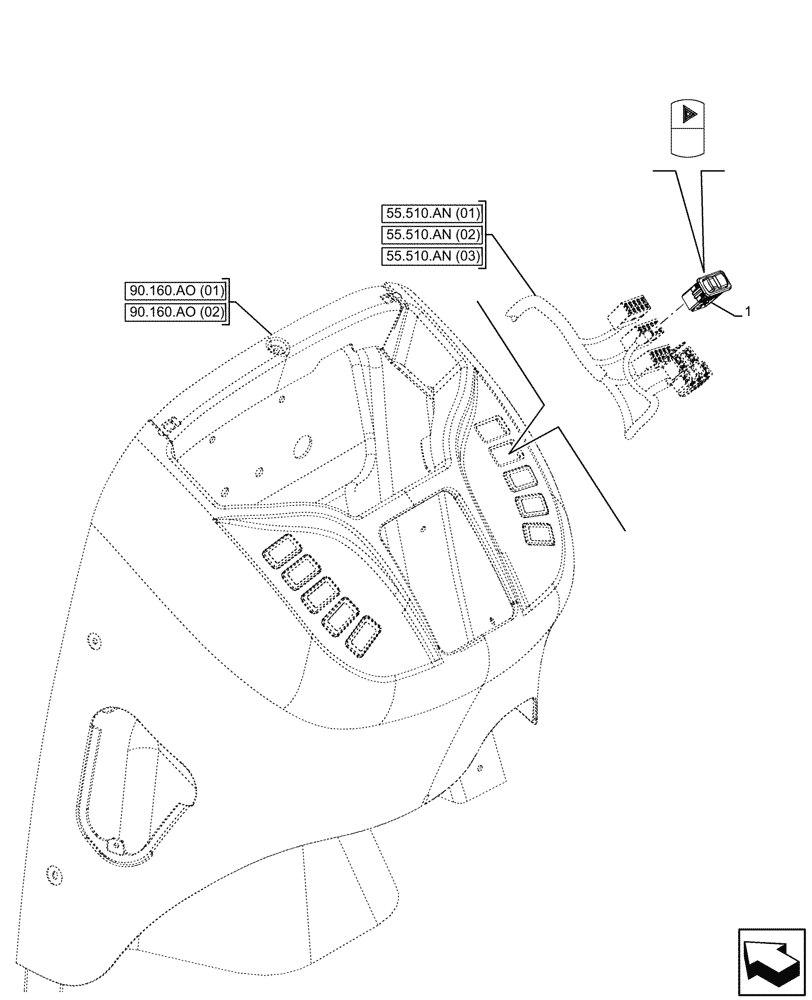 Схема запчастей Case 580SN WT - (55.405.CF) - HAZARD LIGHT SWITCH (55) - ELECTRICAL SYSTEMS