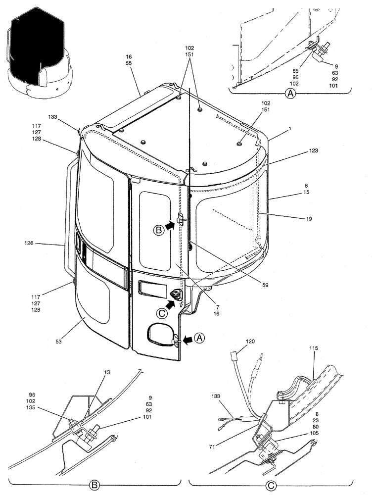 Схема запчастей Case CX27B PV13 - (01-046) - CAB ASSY, P/N PW02C00068F1 (05) - SUPERSTRUCTURE