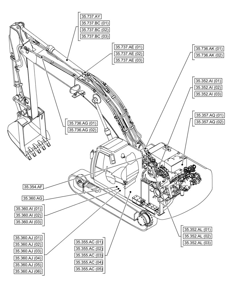 Схема запчастей Case CX350D LC - (35.000.00[03]) - SECTION INDEX - HYDRAULIC SYSTEMS (35) - HYDRAULIC SYSTEMS
