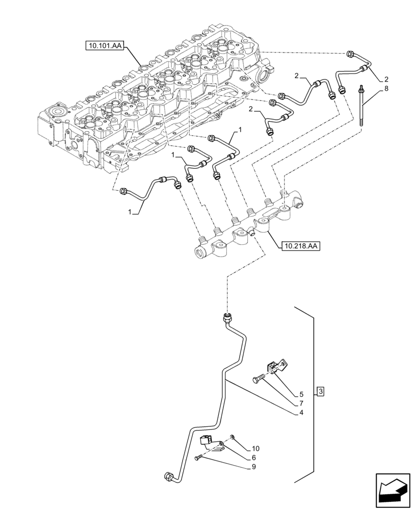 Схема запчастей Case F4HFE613W B005 - (10.218.AI[01]) - INJECTOR FUEL LINES (10) - ENGINE