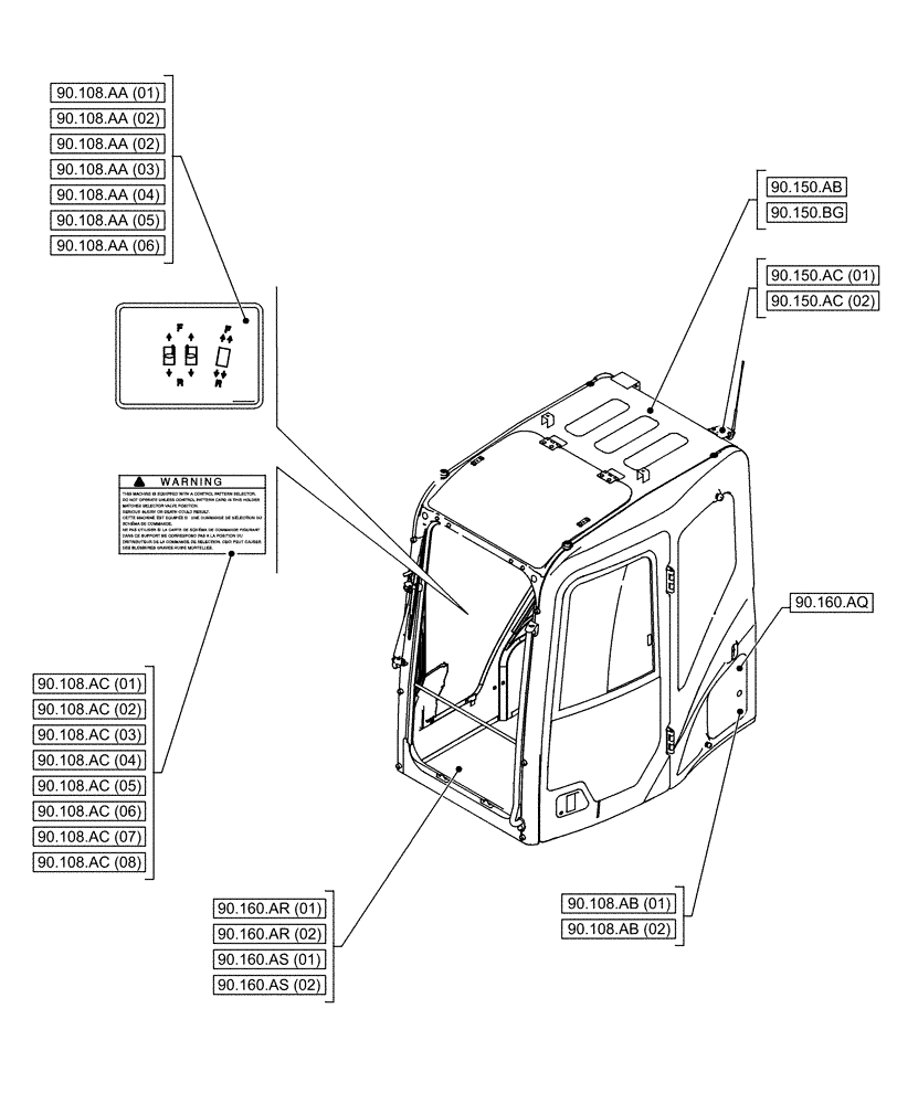 Схема запчастей Case CX350D LC - (90.000.00[03]) - SECTION INDEX - PLATFORM, CAB, BODYWORK & DECALS (90) - PLATFORM, CAB, BODYWORK AND DECALS