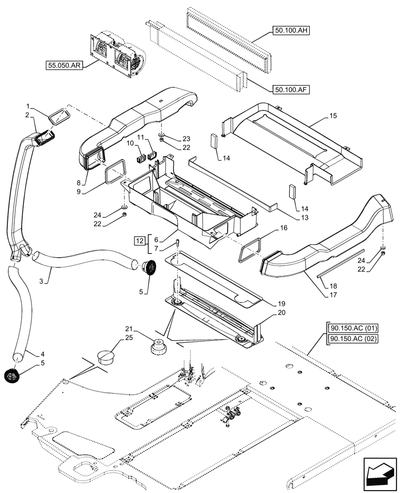 Схема запчастей Case 580SN - (50.100.AI) - VAR - 747854 - CAB, HEATER, COMPONENTS (50) - CAB CLIMATE CONTROL